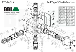 Mechanical Pull Type Litter Spinner Three Shaft Gearcase Long Shaft Left Hand
